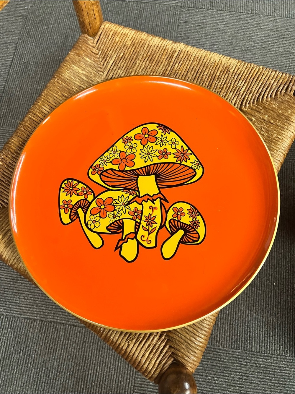 Vintage Takahashi Japan Orange Mushroom Plate / Tray – 1970s Retro Decor